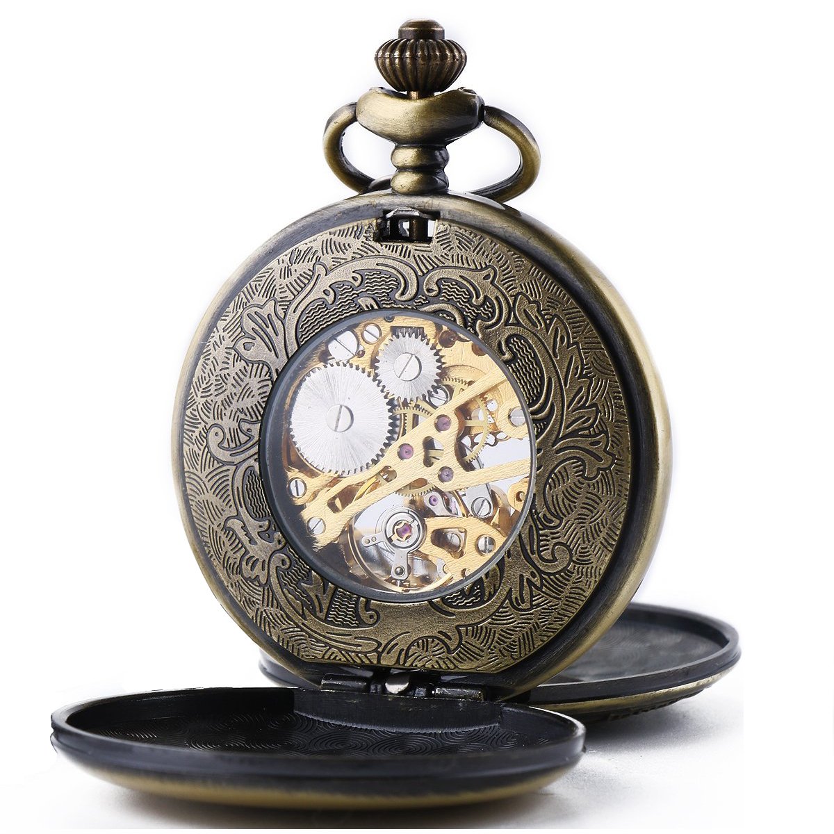 TREEWETO Reloj de Bolsillo mecánico para Hombre con números Romanos Dorado/Bronce/Plata
