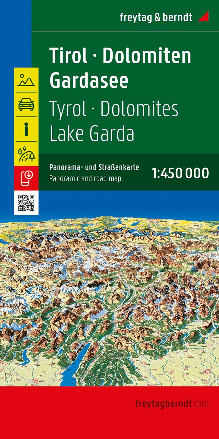 Tyrol - Dolomites - Lake Garda Panoramic and Road Map : 1:450,000 scale