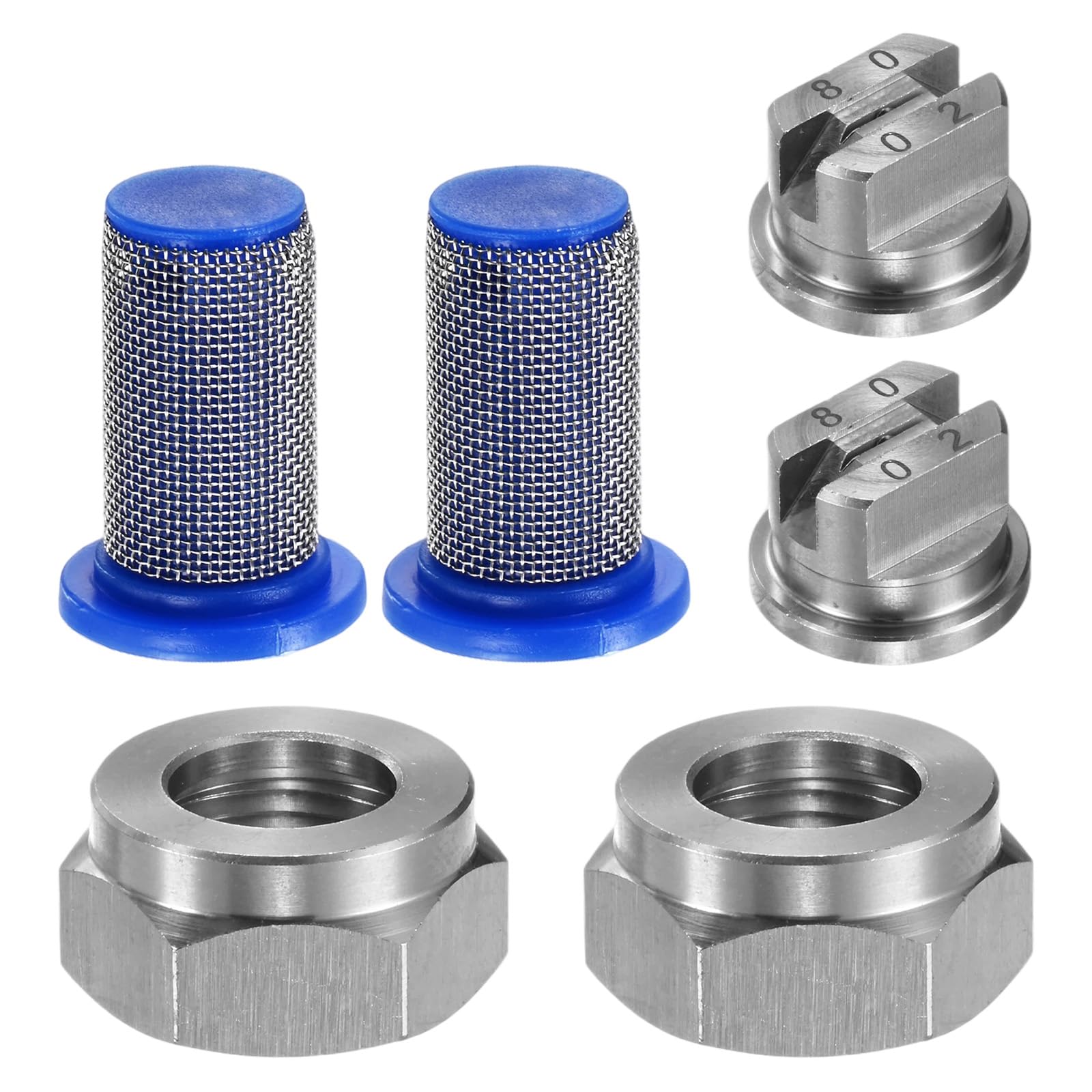 M METERXITY 2-Set Flat Fan Spray Tips, 0.91mm Orifice 80 Degree Stainless Steel Sprayer Nozzle Tips with NPT3/8 Nut and 50 Mesh Filter for Agricultural Drone Sprayer/Garden Irrigation
