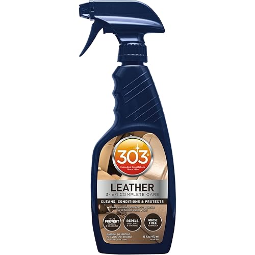 303 Products Leather 3-In-1 Complete Care - Cleans, Conditions, & Protects - Helps Prevent Fading & Cracking - Rinse Free Formula - Repels Dust, Lint, & Staining, 16 fl. oz. (30218CSR) Packaging May Vary