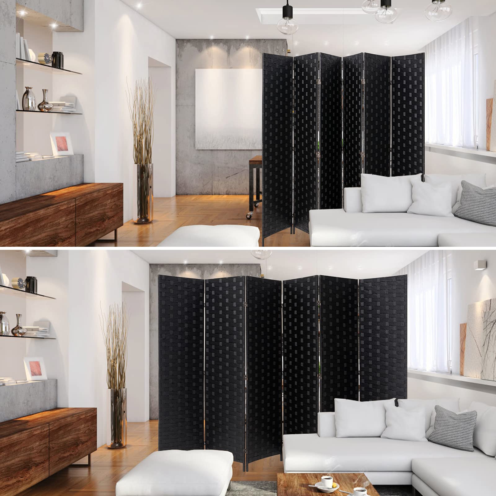 Esright 6 Panels Room Divider, 6 FT Tall Weave Fiber Room Divider