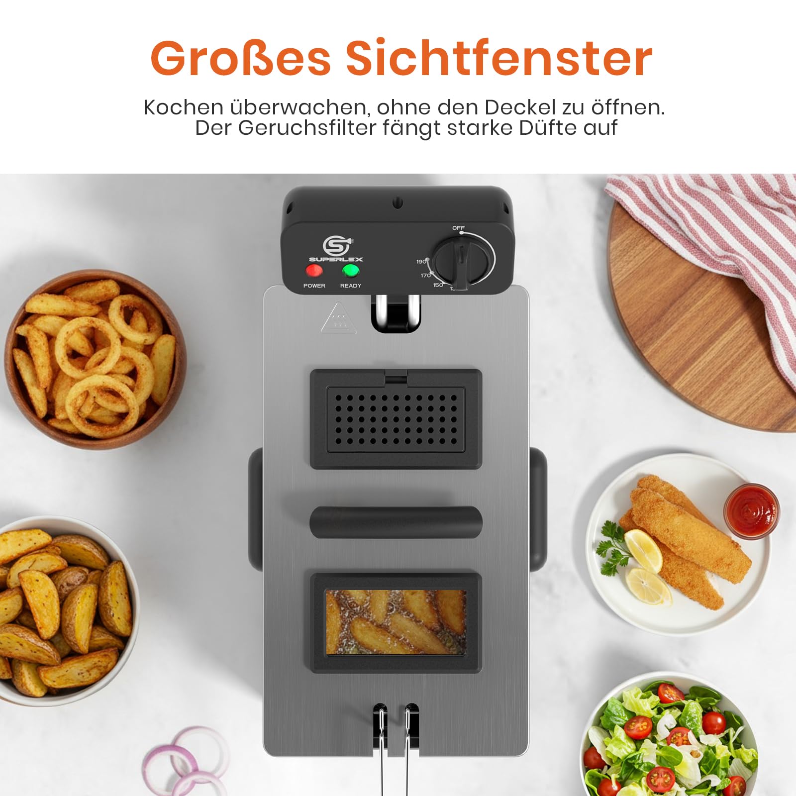 Fritteuse Elektrische 2000W Edelstahl Fritteuse mit Öl 3L | Antihaft Beschichtung Einstellbare Temperaturkontrolle 130-190°C Überhitzungsschutz Kaltzonen Funktion Leicht Zu Reinigen