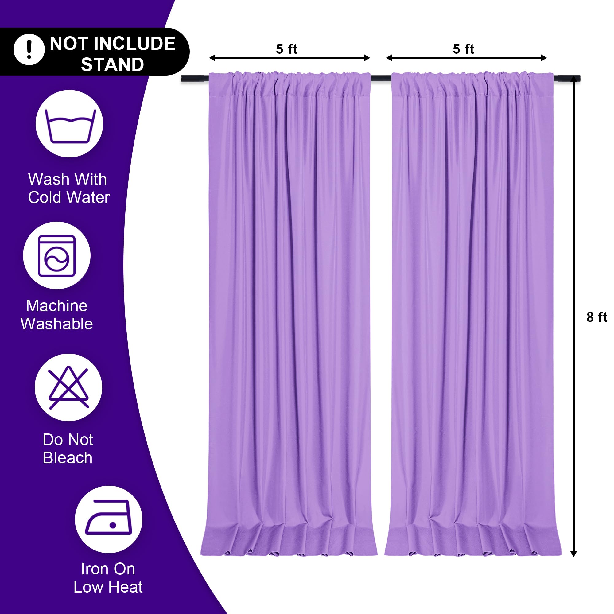 DWCN Lot de 2 rideaux de fond lavande pour fêtes avec passe-tringle, rideaux de toile de fond pour photographie, décorations de mariage, anniversaire, réunions de famille, 1,5 x 2,4 m