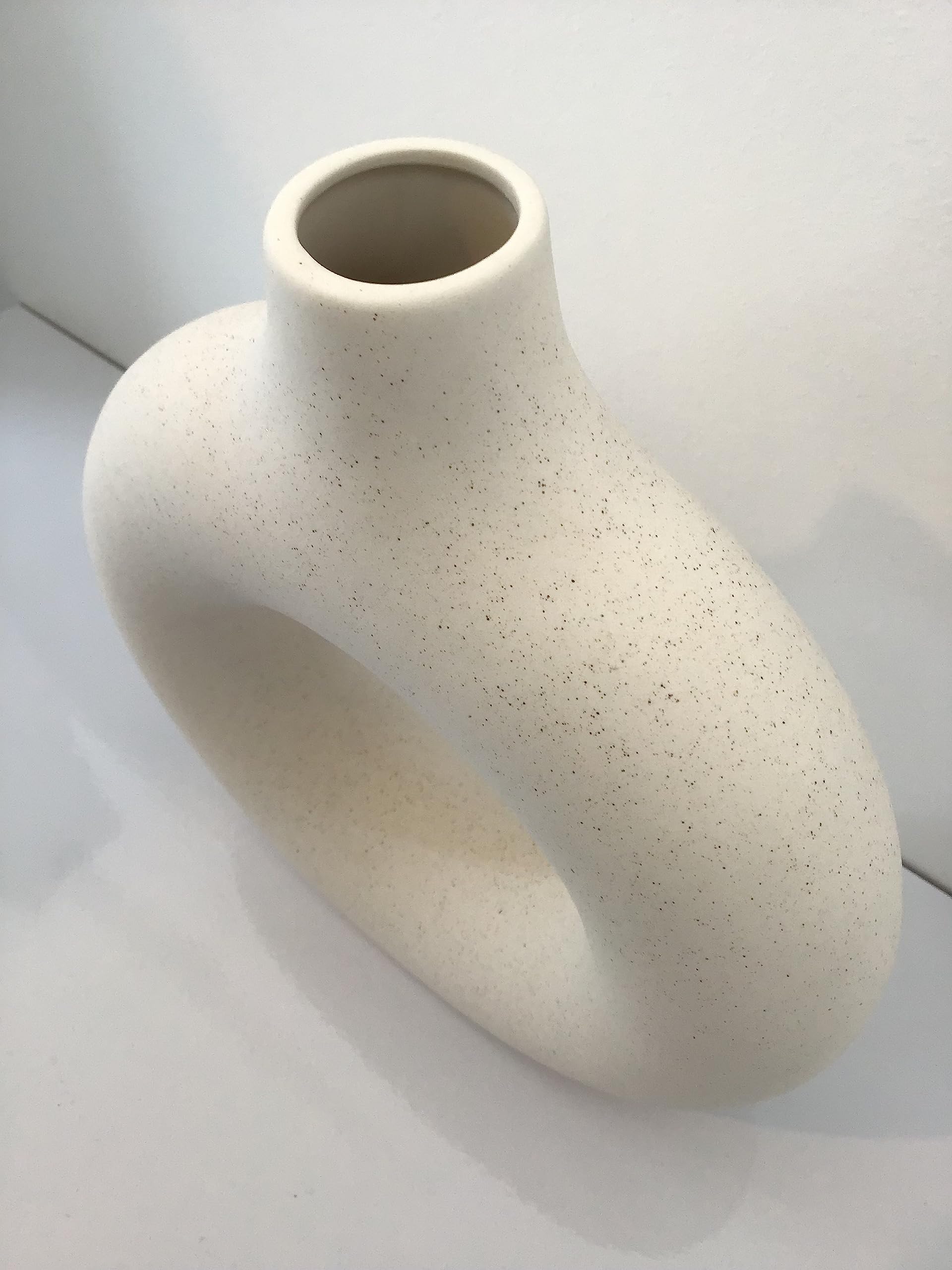 Vase En Céramique Blanc 20 Cm Style Bohème - Idéal Pour Herbe De La Pampa Et Fleurs
