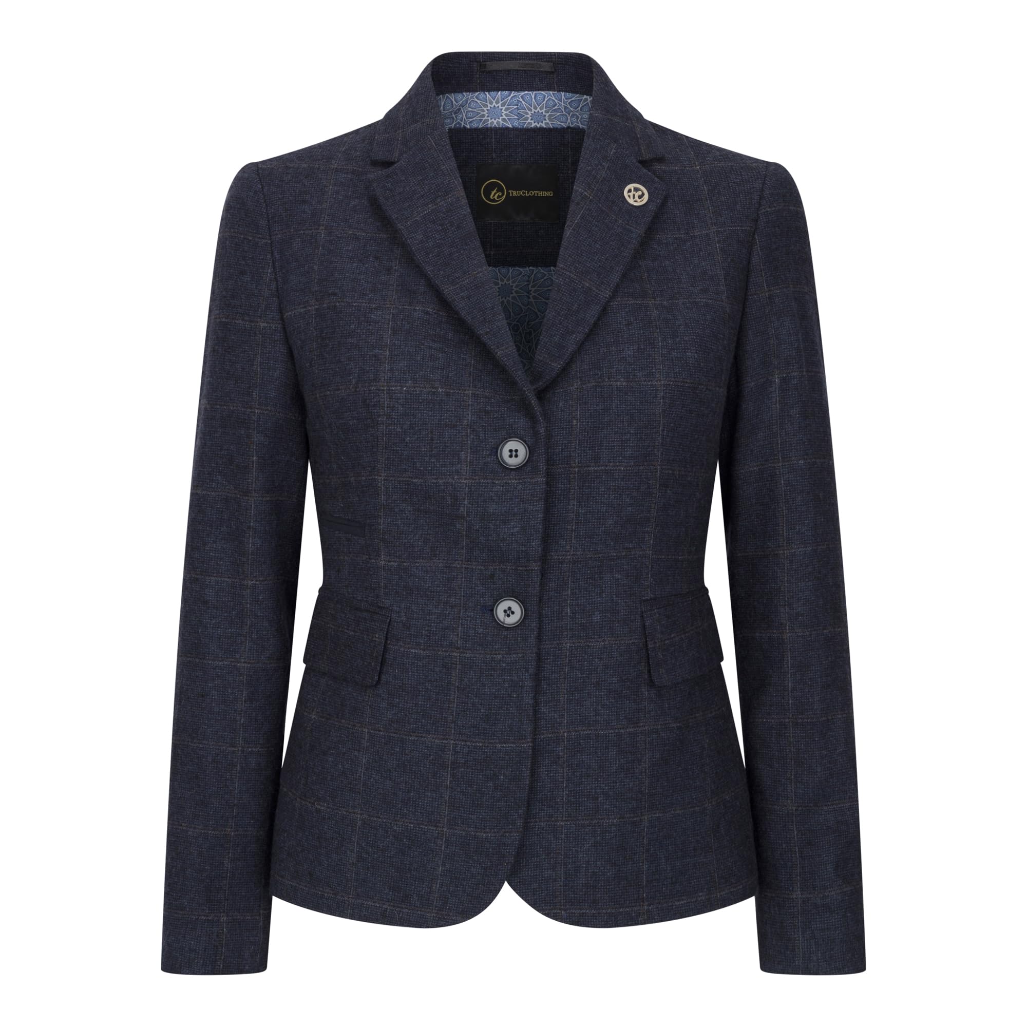 Truclothing Women's Blue Navy Tailored Fit Tweed Formal Blazer - Navy - Uk M/12 | Eu 38 | Us 8
