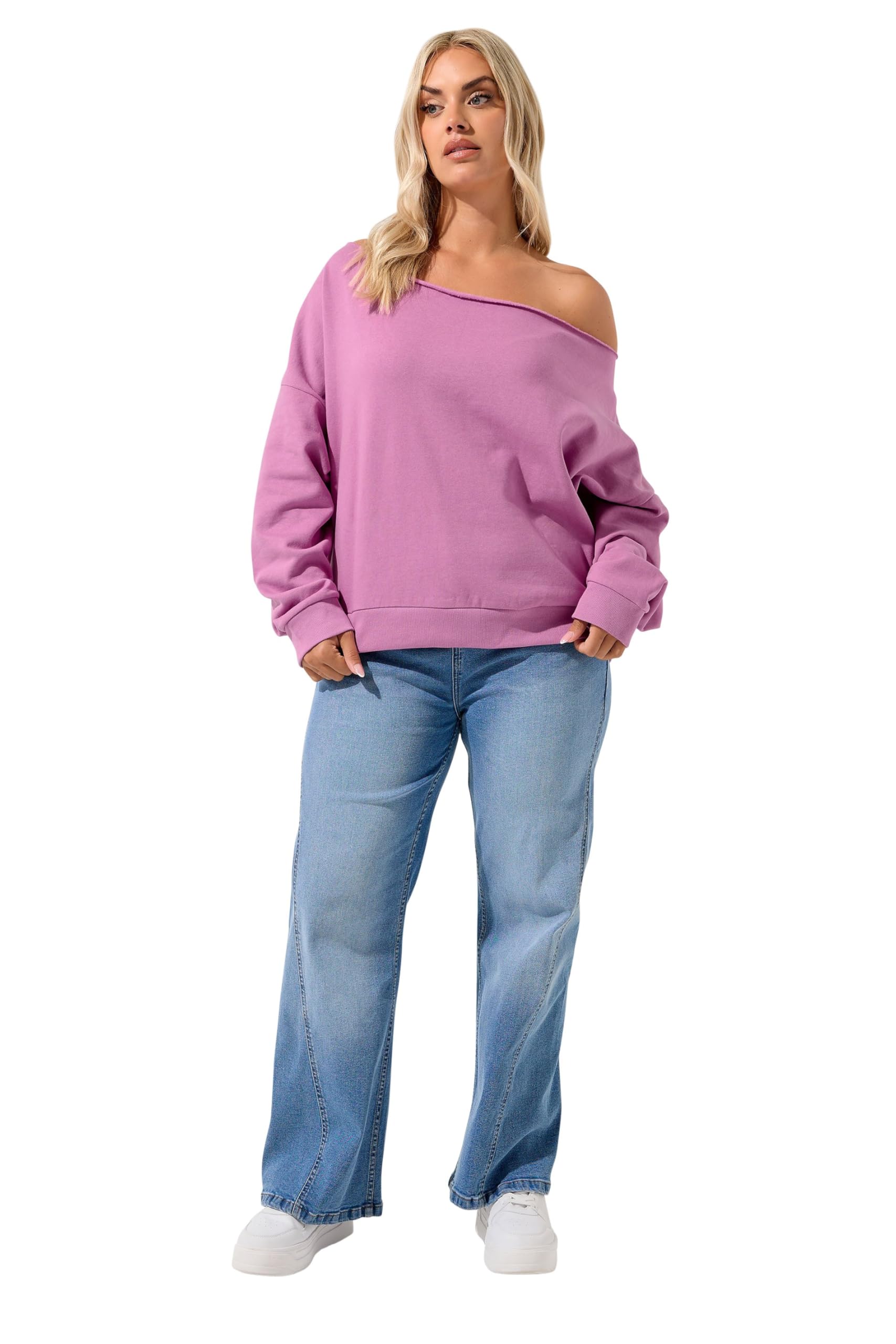 Yours Women's Pink Curve Off Shoulder Sweatshirt - Plus Size Curve