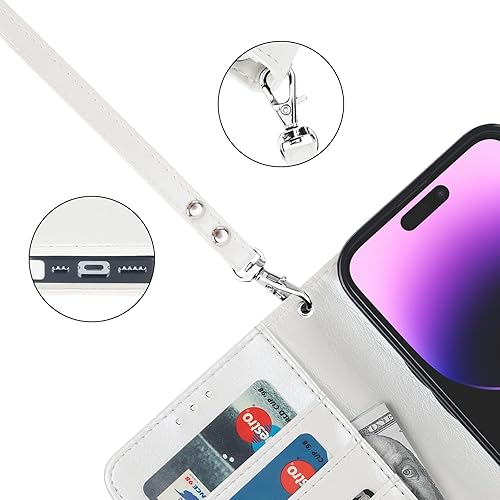 Miniatura 9 de Bocasal Funda tipo cartera desmontable para iPhone 14 Pro con bloqueo RFID, ranuras para tarjetas, soporte magnético de piel sintética de alta