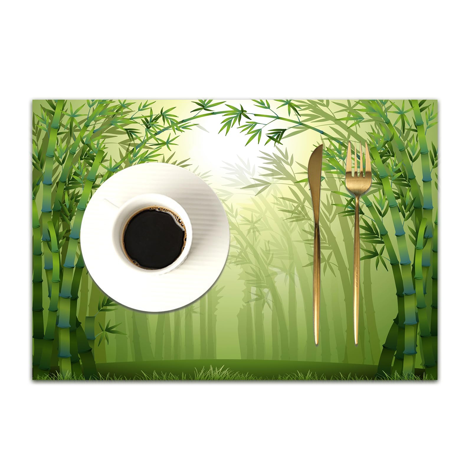 Dasnk Bamboo, Illustration Of Bamboo Trees - A6 Table Mats Set Of 4 Woven Vinyl Place Mats For Dinner Table Washable & Durable Indoor/Outdoor Use Table Accessories,Bamboo, Illustration Of Bamboo Trees,12X18in