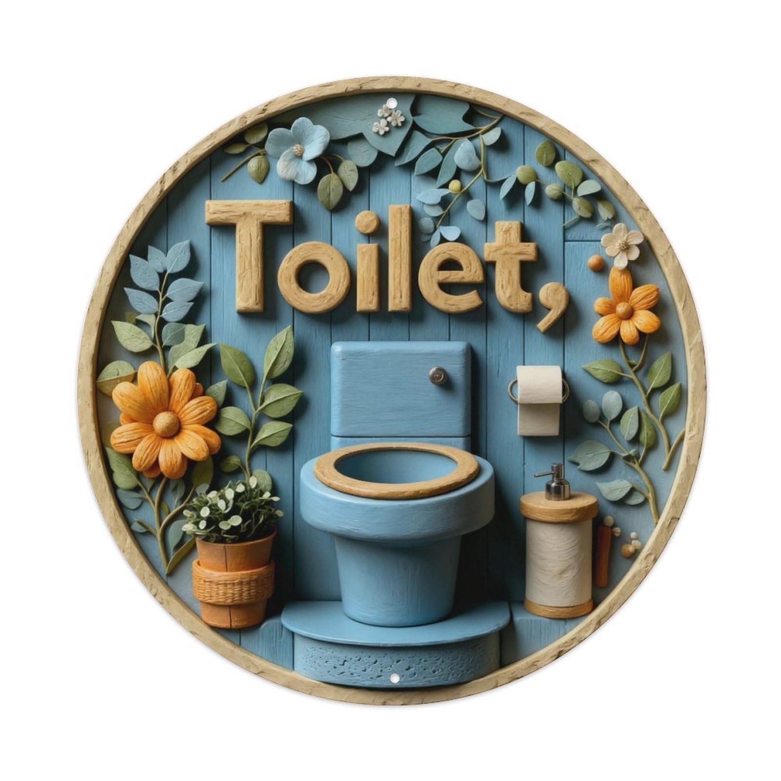 Zlatcbu Vintage Floral Toilet Bathroom Decor Sign Metal Tin Sign Retro Wall Art Poster, Decor For Home Living Room Bar Cafe Garage, 8X8 Inch