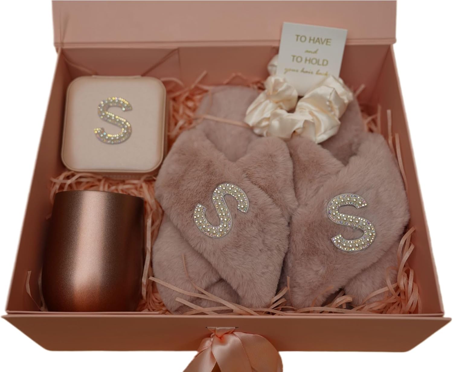 Personalized Bridesmaid Gift Box Set, Fluffy Slippers, Jewelry Box, Custom Mug, Scrunchie, Bridal Proposal