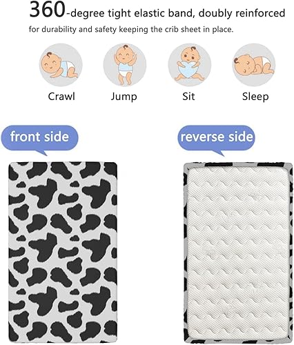 Miniatura 5 de Sábana bajera ajustable con temática de vaca para cuna sábana bajera estándar para cuna suave y transpirable sábana de colchón para cuna o sábana