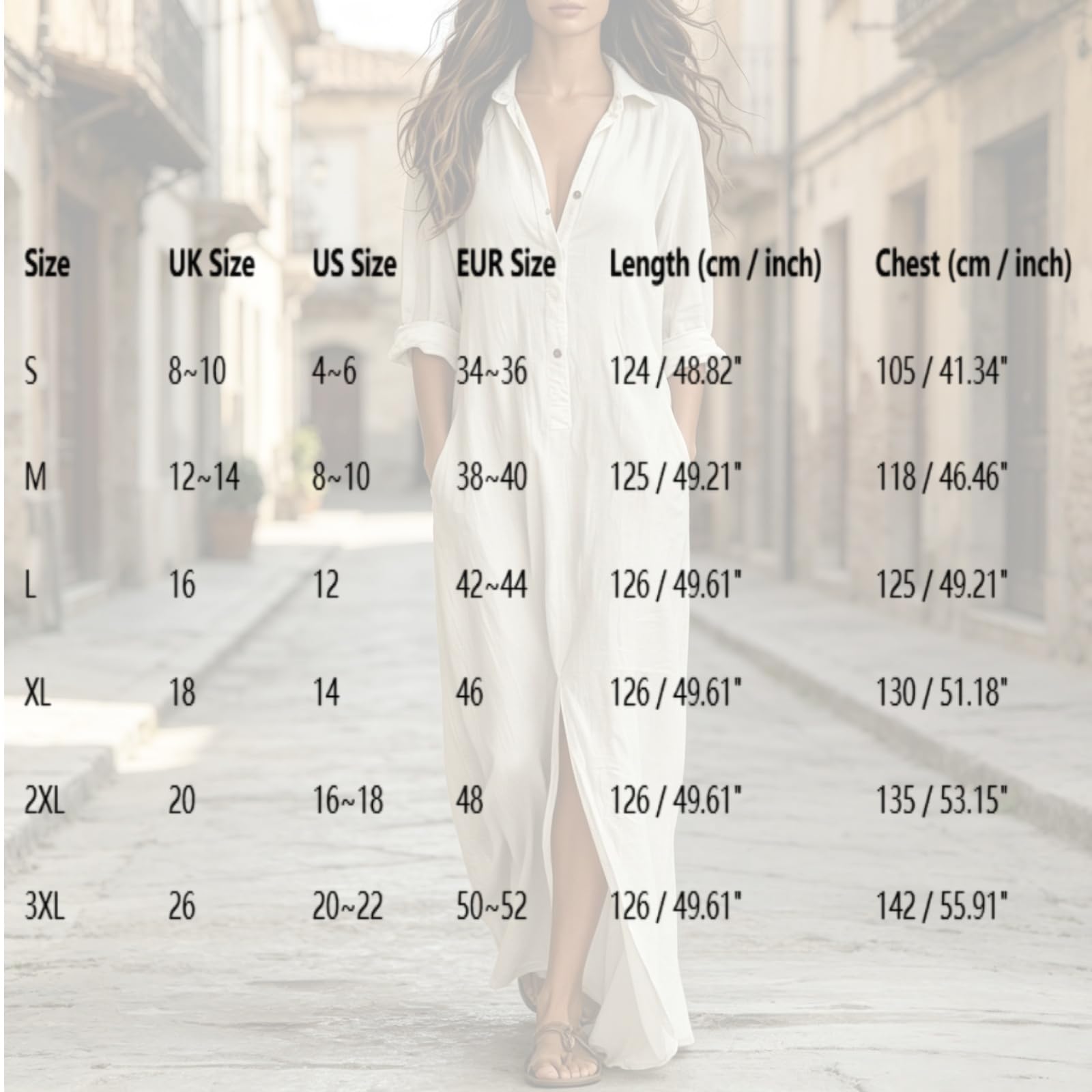 Generico Maxi Abito Casual da Donna a Maniche Lunghe, Stile Bohémien, con Colletto e abbottonatura Frontale – Ideale per Le Vacanze al Mare