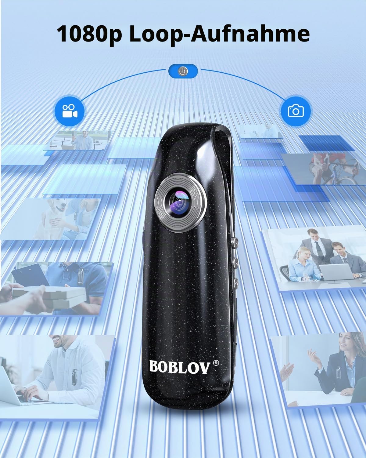 BOBLOV 007 Mini Kamera, 1080P Full HD Bodycam, Körperkamera, Camcorder für Polizei/Motorrad/Fahrrad/Sport (007, mit 32 GB TF-Karte)