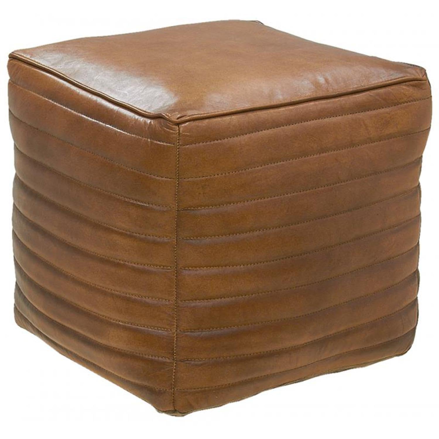 Pouf cube cuir marron vintage Aubry Gaspard déco chaleureuse loft