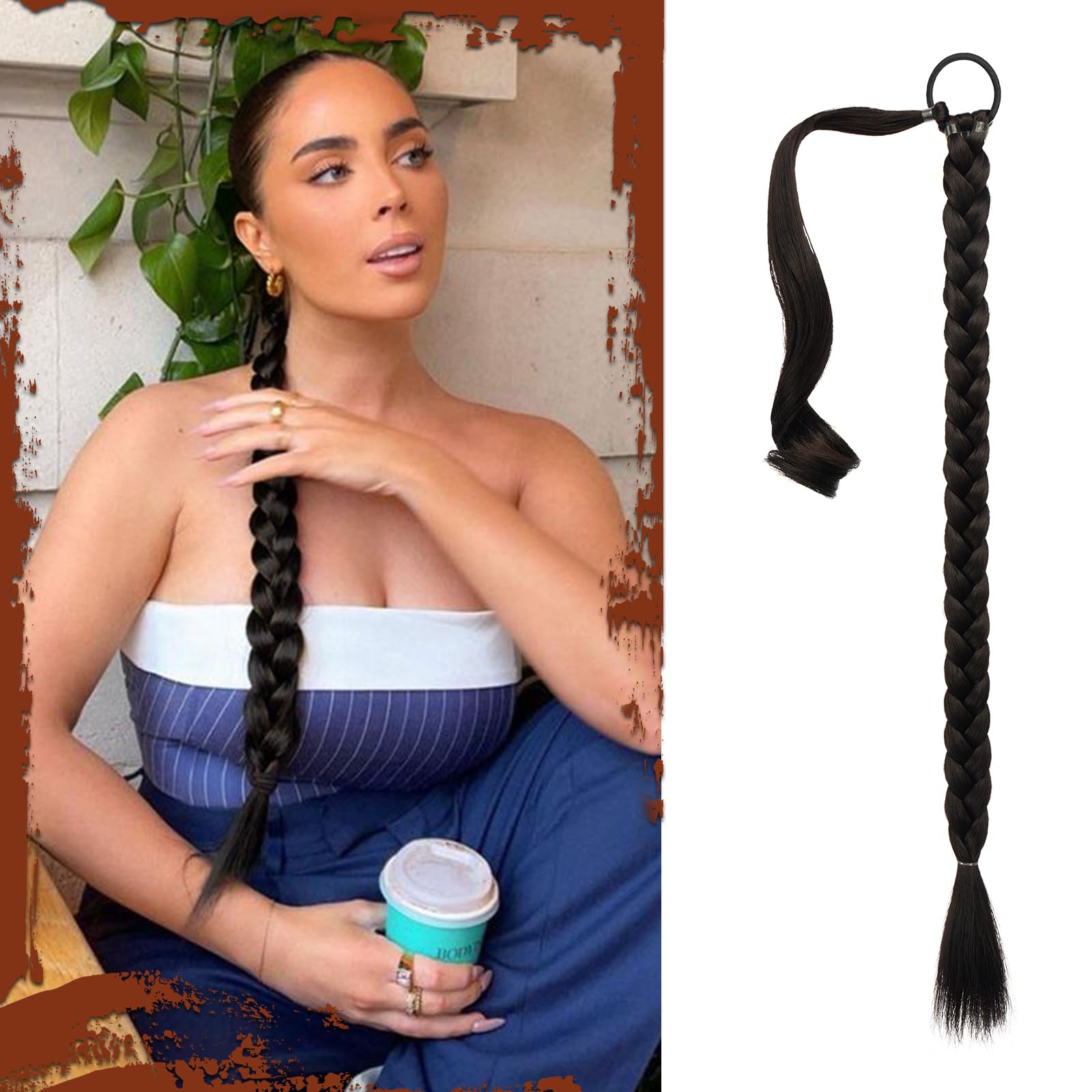 Sofeiyan Long Braid Ponytail Extension with Hair Tie Straight Sleek Wrap Around Hair Extensions Braid Pony Tail Fluffy Natural Soft Synthetic