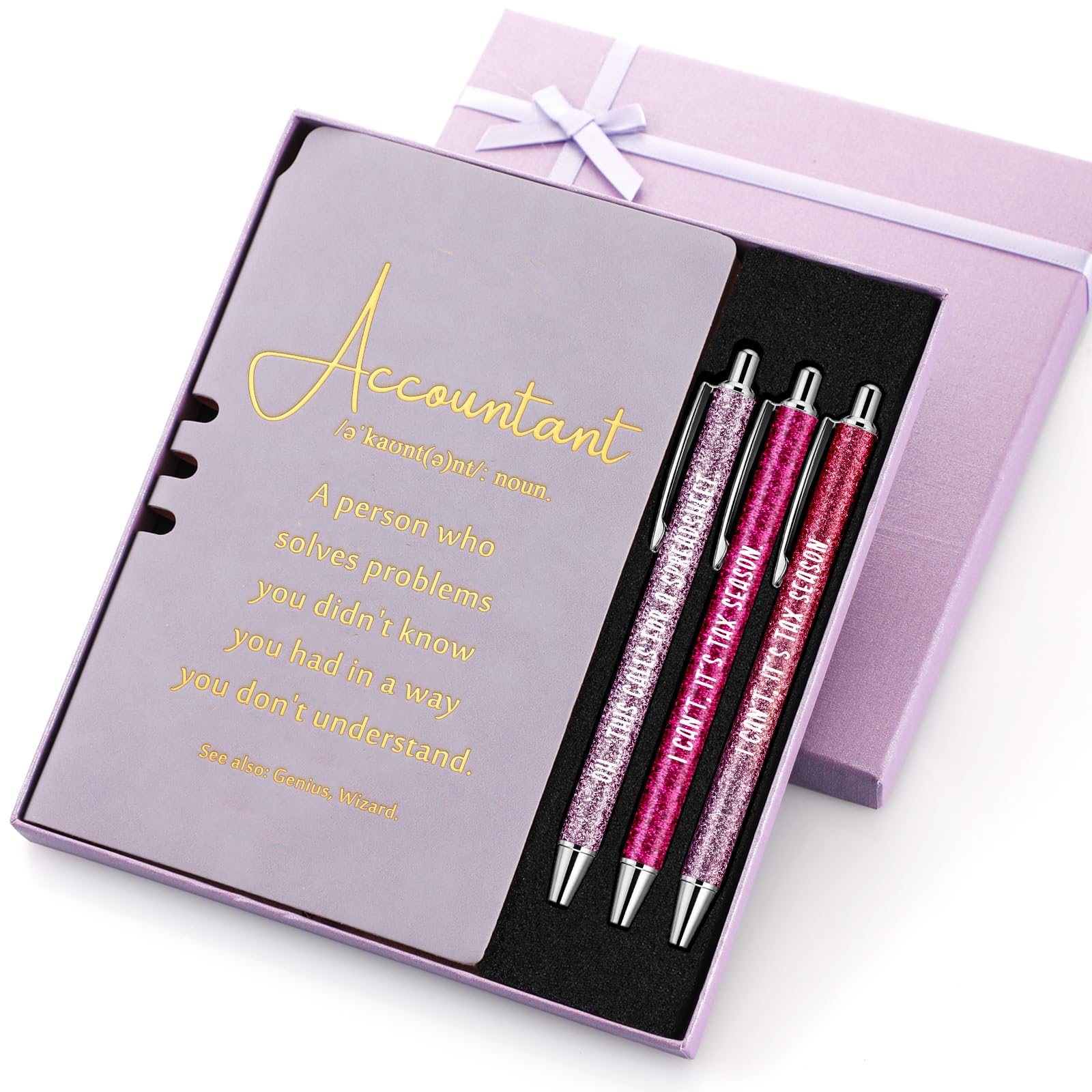 Spakon 5 Pcs Definition Accountant Gift Leather Journal Notebook Ballpoint Pens with Gift Box Funny Boss Christmas Birthday Gift for CPA Women Men Coworker Assistant Employee Appreciation Gift, Purple