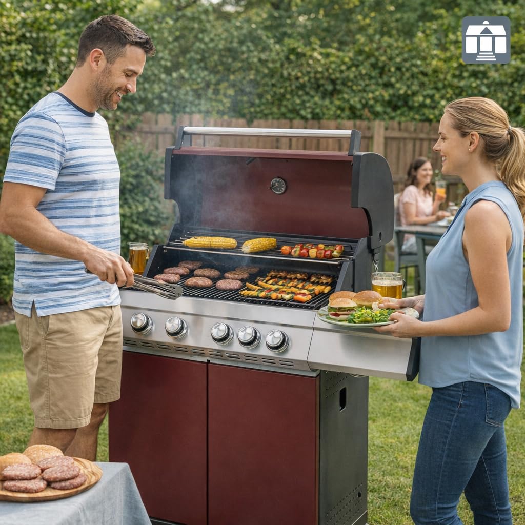Tarrington House Gasgrill 4-Hauptbrenner und Seitenbrenner Gasgrill Paxton, Grillfläche 41 x 71 cm, Ablagetisch, fahrbar, Stahl, rot