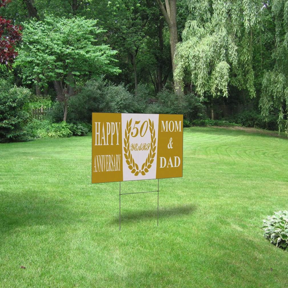 Weatherproof Yard Sign Happy Anniversary! 50Th Years Mom & Dad Gold Golden Lawn Garden Anniversary 18x12 Inches 2 Sides Print
