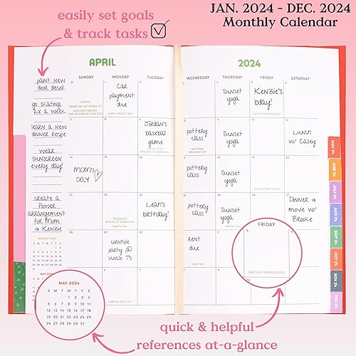 Miniatura 3 de ban.do Agenda diaria 2024, agenda semanal clásica de enero de 2024 a diciembre de 2024, diario de cuidado personal, agenda de tapa dura con