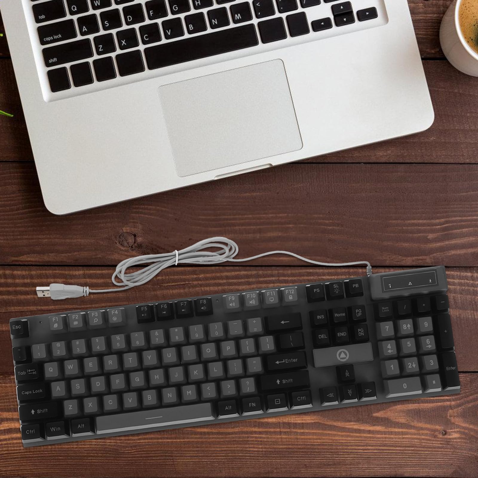 Tastiera Meccanica Silenziosa USB 104 Tasti Retroilluminazione Rgb per Gaming Accessori PC Ergonomica e Resistente per Gamer Professionisti Nero-grigio