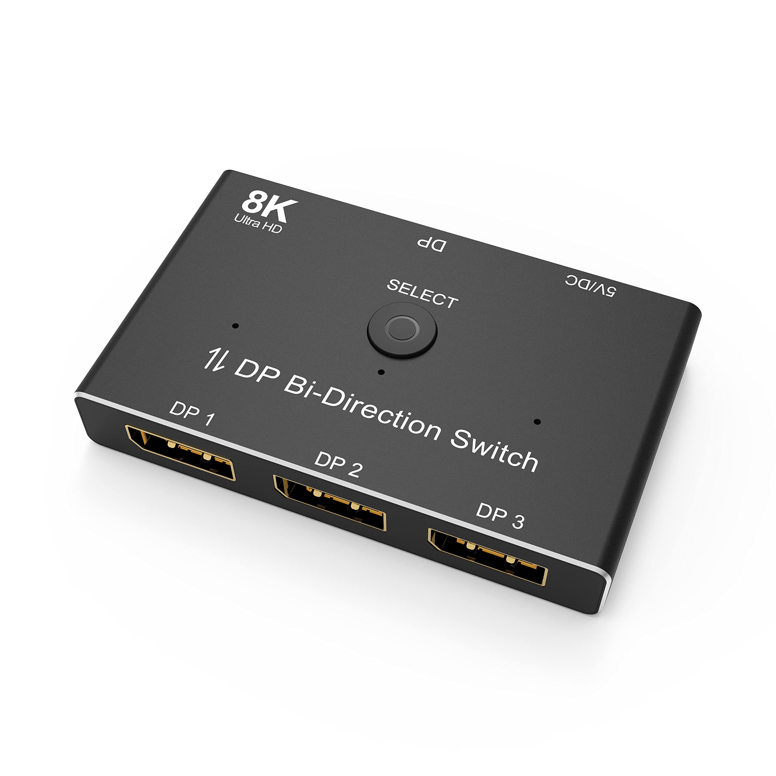 8K DisplayPort Switch Splitter 3 Port 1x3 Bi-Directional DP 1.4 Switcher 3x1 8K@60Hz 4K@144Hz for Switch Multiple Sources and Display