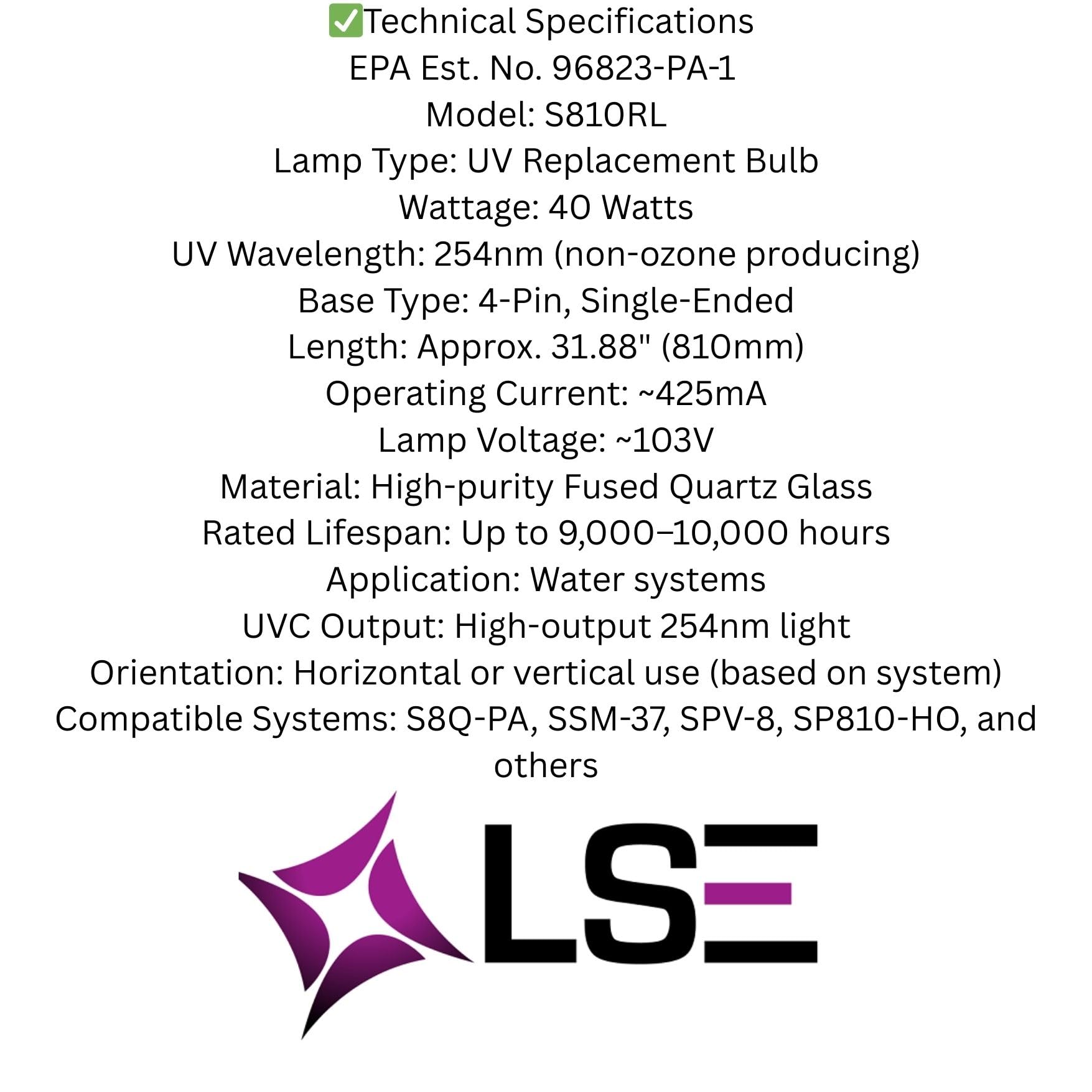 Lse Lighting Combo S810rl Kit UV 38W 12,000hrs 81cm Compatible S8Q-PA/SSM-37 1 Unité
