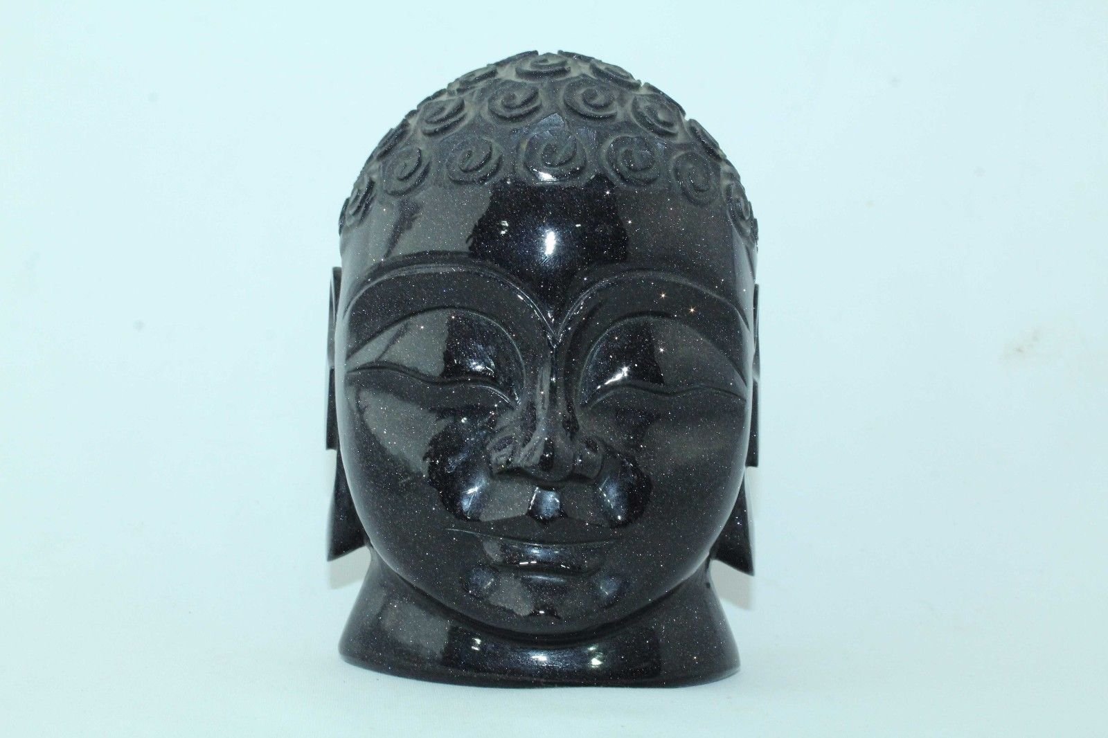 Tete de Bouddha bleu en pierre contre le stress pour interieur zen