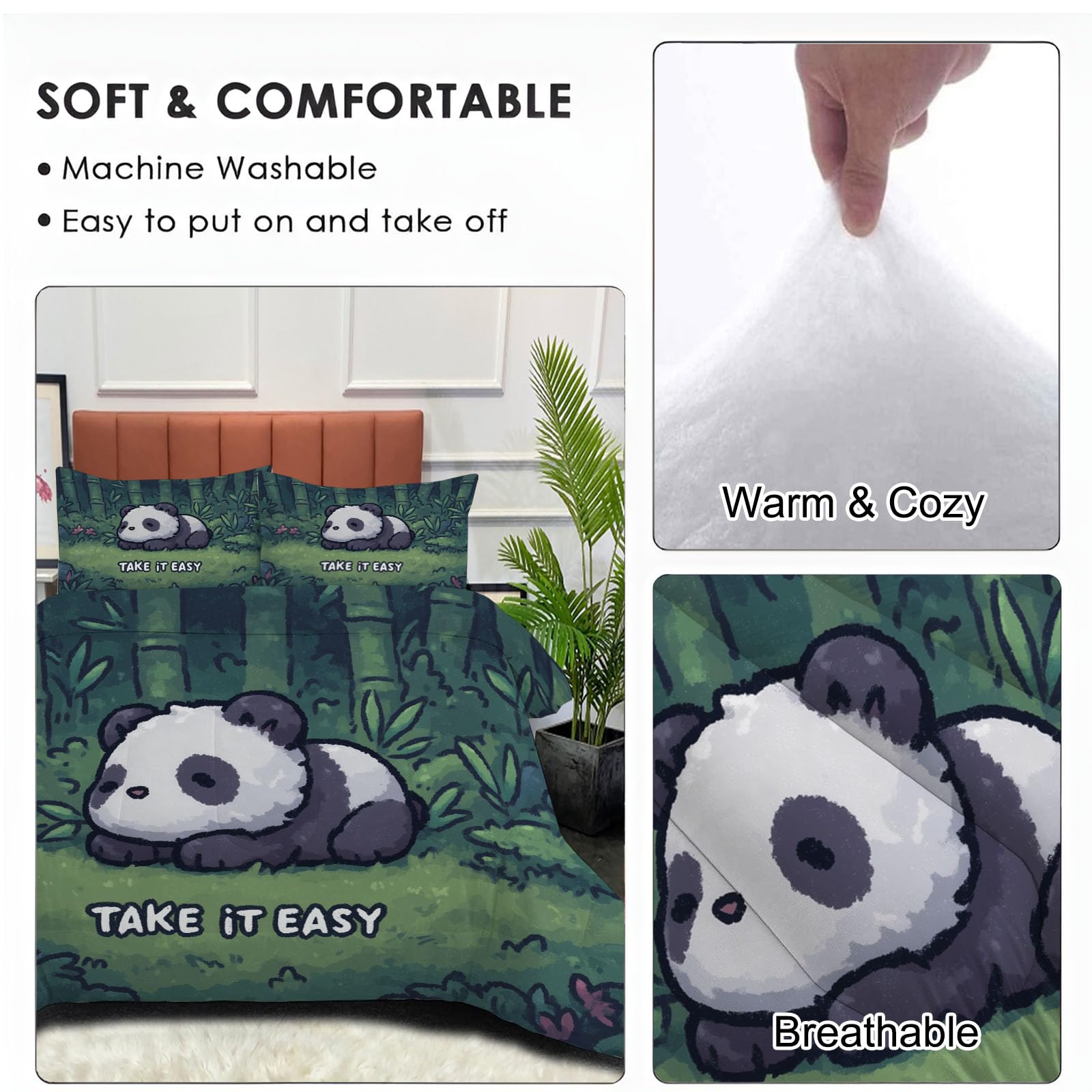 Trapunta Letto Singolo 4 Stagioni Piumone per Bambini, Divertente Panda Leggero Acquerello Animali Set di Biancheria da Letto 140x200cm con 1 Federe,Piumino Lavabile In Lavatrice