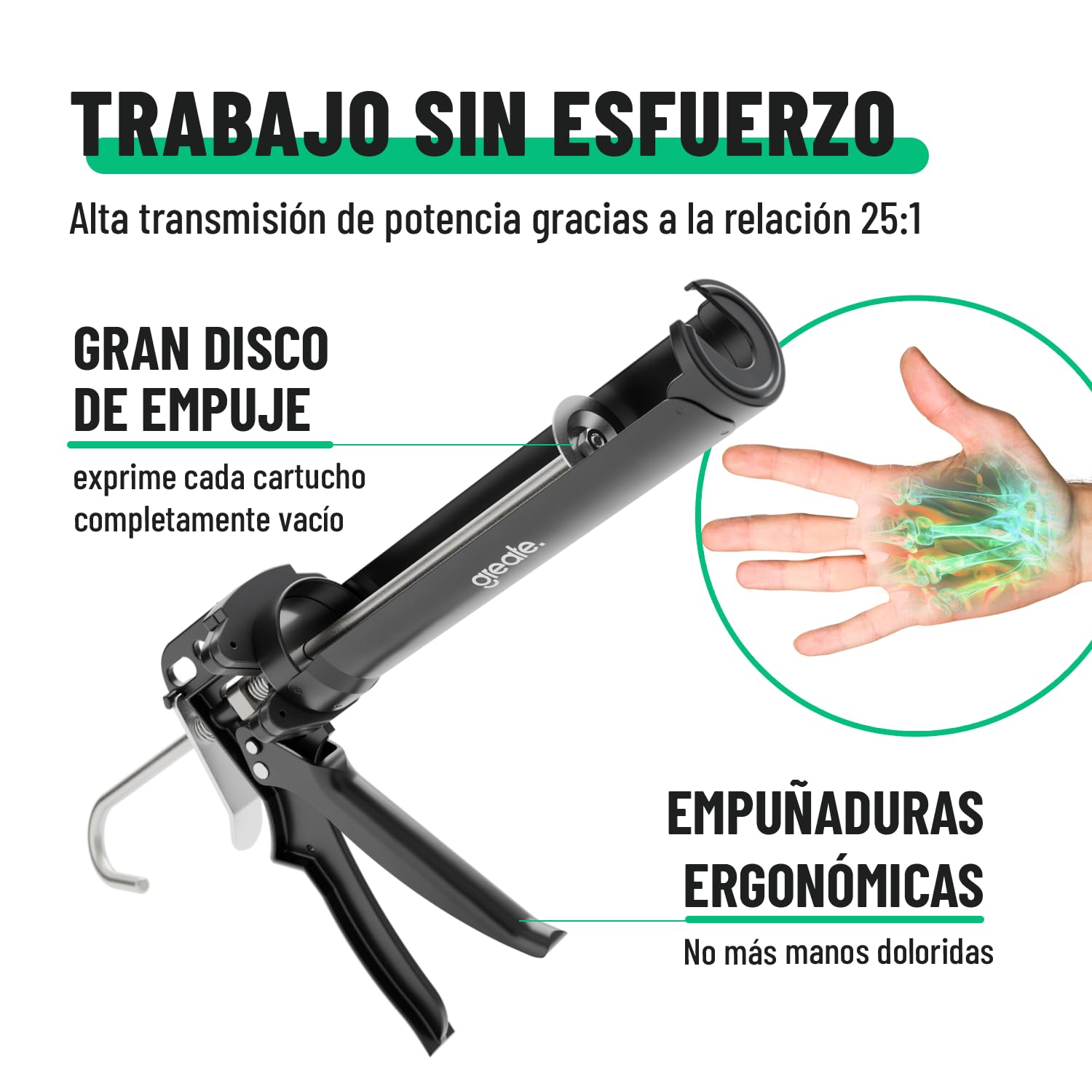 greate Pistola de cartuchos con relación 25:1 & sistema antigoteo | Paquete de 2 - Pistola silicona para cartuchos 150-310 ml - selladora, acrílico & adhesivo - Aplicador