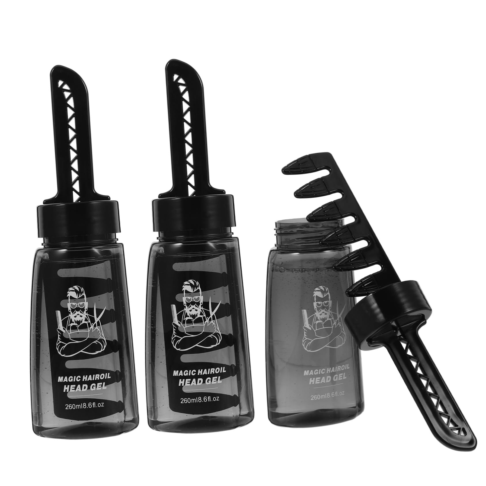 Botella 260 de Gel con Peinar el Cabello Fijador para Peine Ml | 3 Unidades, Plástico Negro, Fácil de Usar, para Barbería y Peinado Masculino