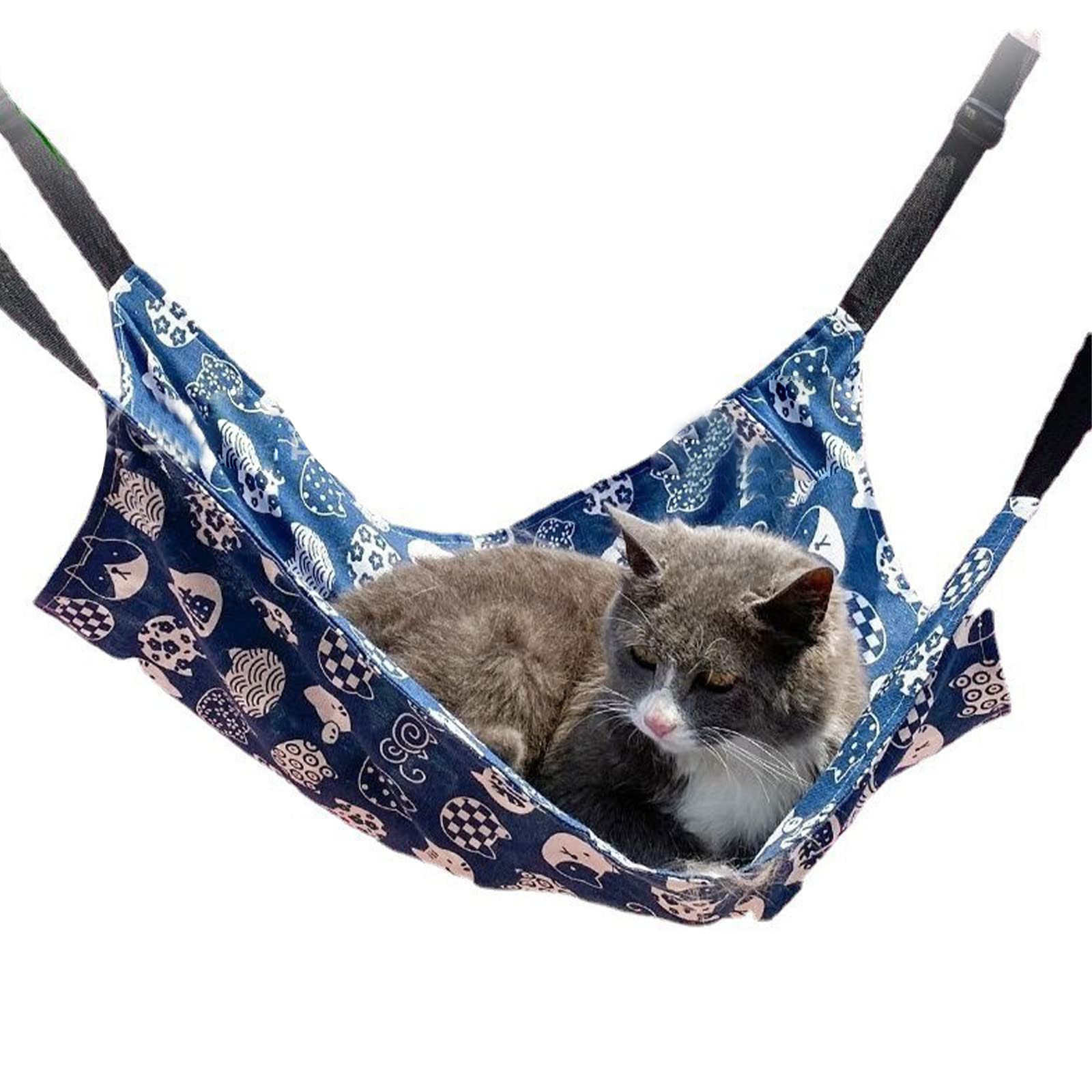 Butyeak Hamaca Gato Transpirable, Hamaca para Gato Jaula, Lienzo Hamaca para Gato, con Correas Ajustables y Ganchos de Metal, para Gatos Cachorros Hurones Conejos Animales Pequeños(50 * 40cm)