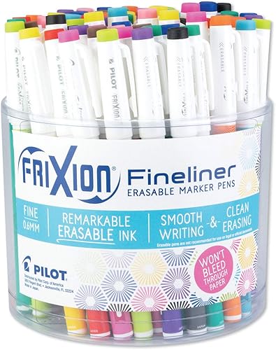 Pilot Frixion Fineliner - Bolígrafo de punta porosa borrable, color fino, 0.024in, tinta y colores surtidos, paquete de 72 unidades