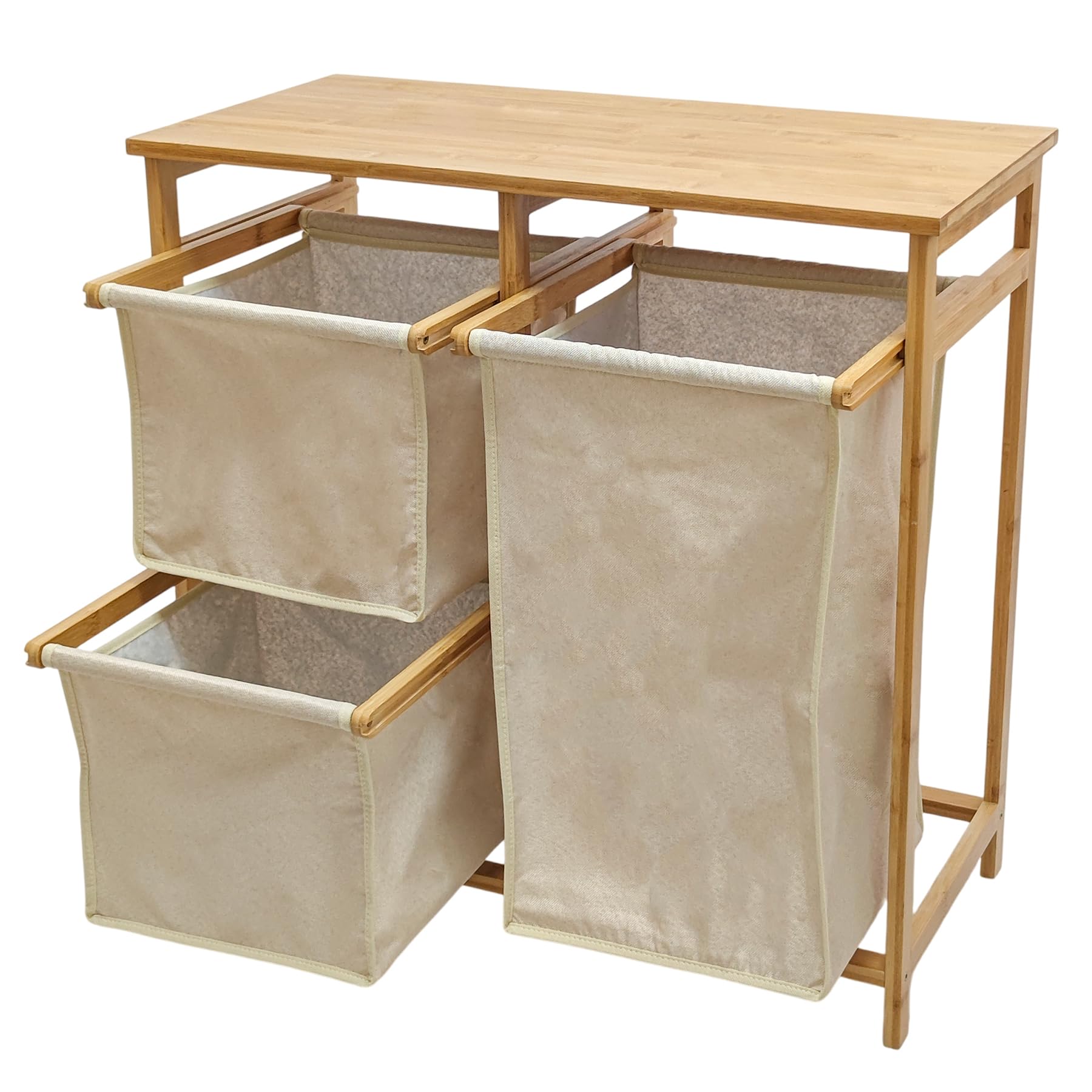 Riess Ambiente Wäschekorb Lagoon SPA - 70cm - beige Natur - Bambusholz | Hohe Belastbarkeit, stabile Konstruktion, textiler Bezug, Massivholz