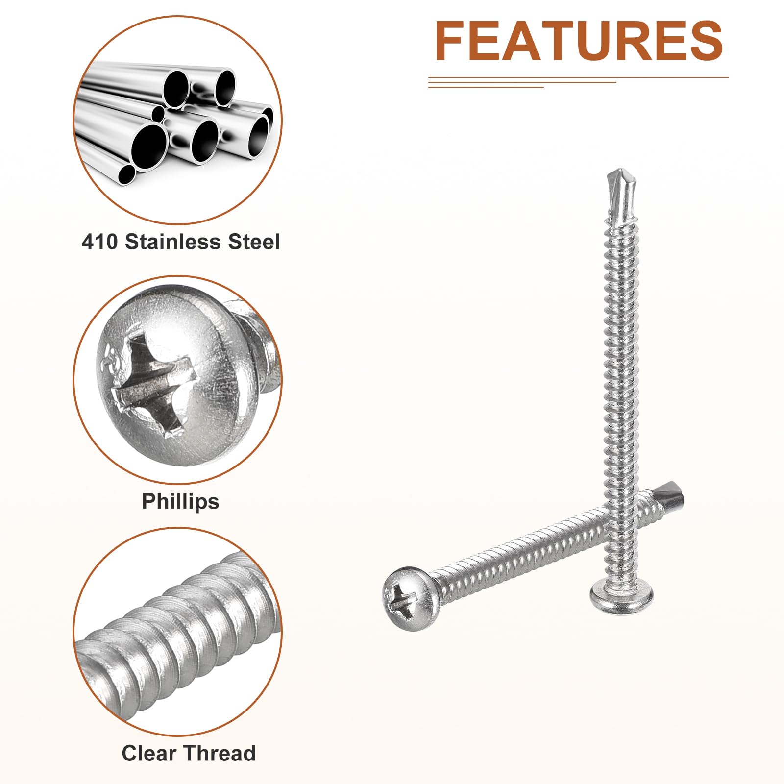 DTGN #10x2-1/2" Pan Head Self Drilling Screws - 90Pack - 410 Stainless Steel Phillips Drive Self Tapping Sheet Metal Screws - Image 4