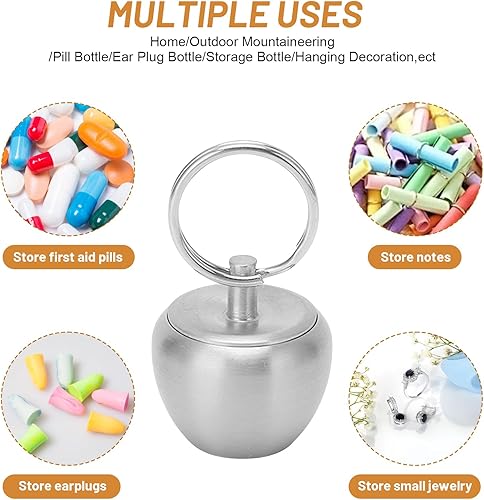 Miniatura 5 de Pastillero pequeño llavero pastillero de acero inoxidable en forma de manzana, organizador de pastillas de metal impermeable para viajes, camping y