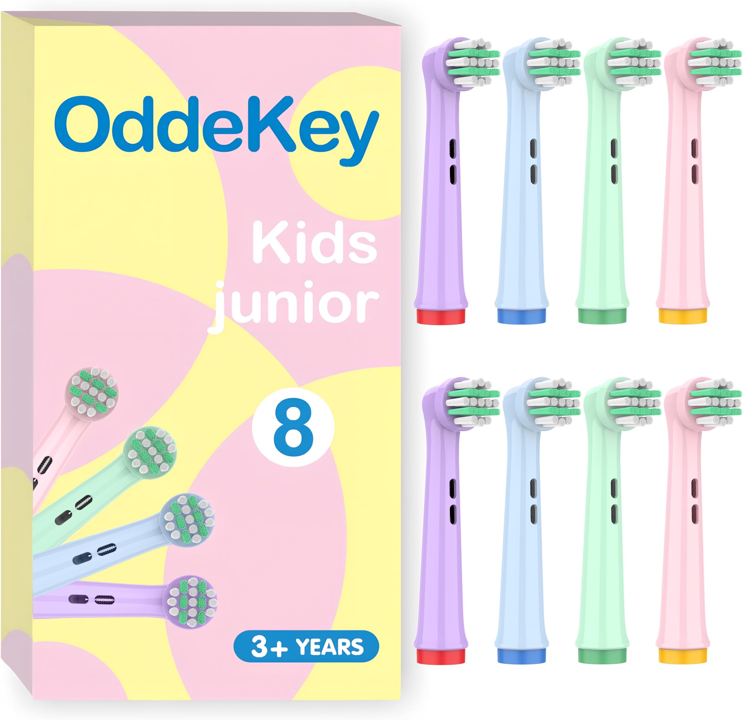 Kids Toothbrush Heads Compatible with Braun Oral B Pro Kids, Pro Junior Electric Toothbrush, Extra Soft Bristles for Gentle Care, Replacement Heads for Ages 3+ and 6-12, 8 Count