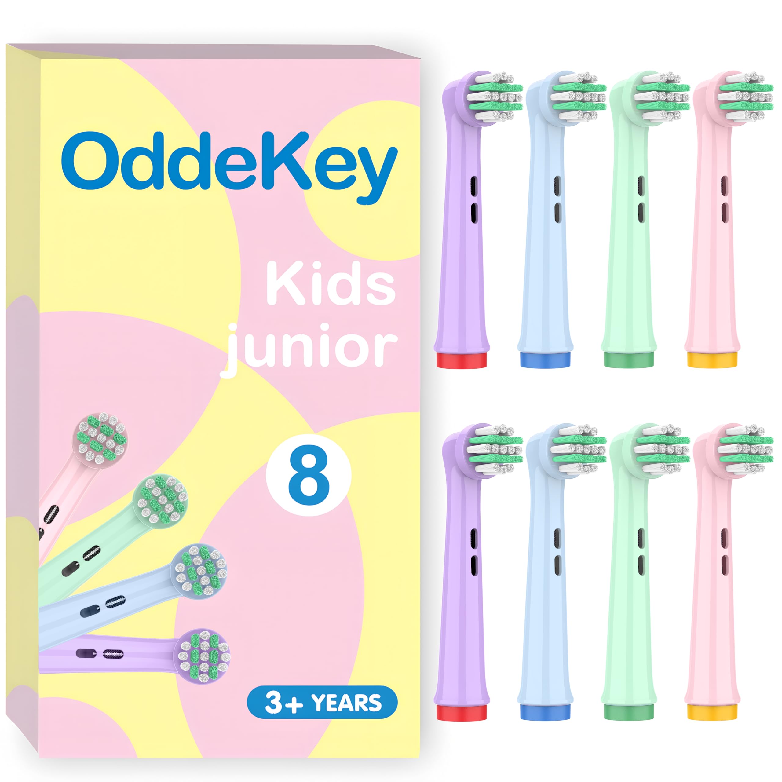 Kids Toothbrush Heads Compatible with Braun Oral B Pro Kids, Pro Junior Electric Toothbrush, Extra Soft Bristles for Gentle Care, Replacement Heads for Ages 3+ and 6-12, 8 Count