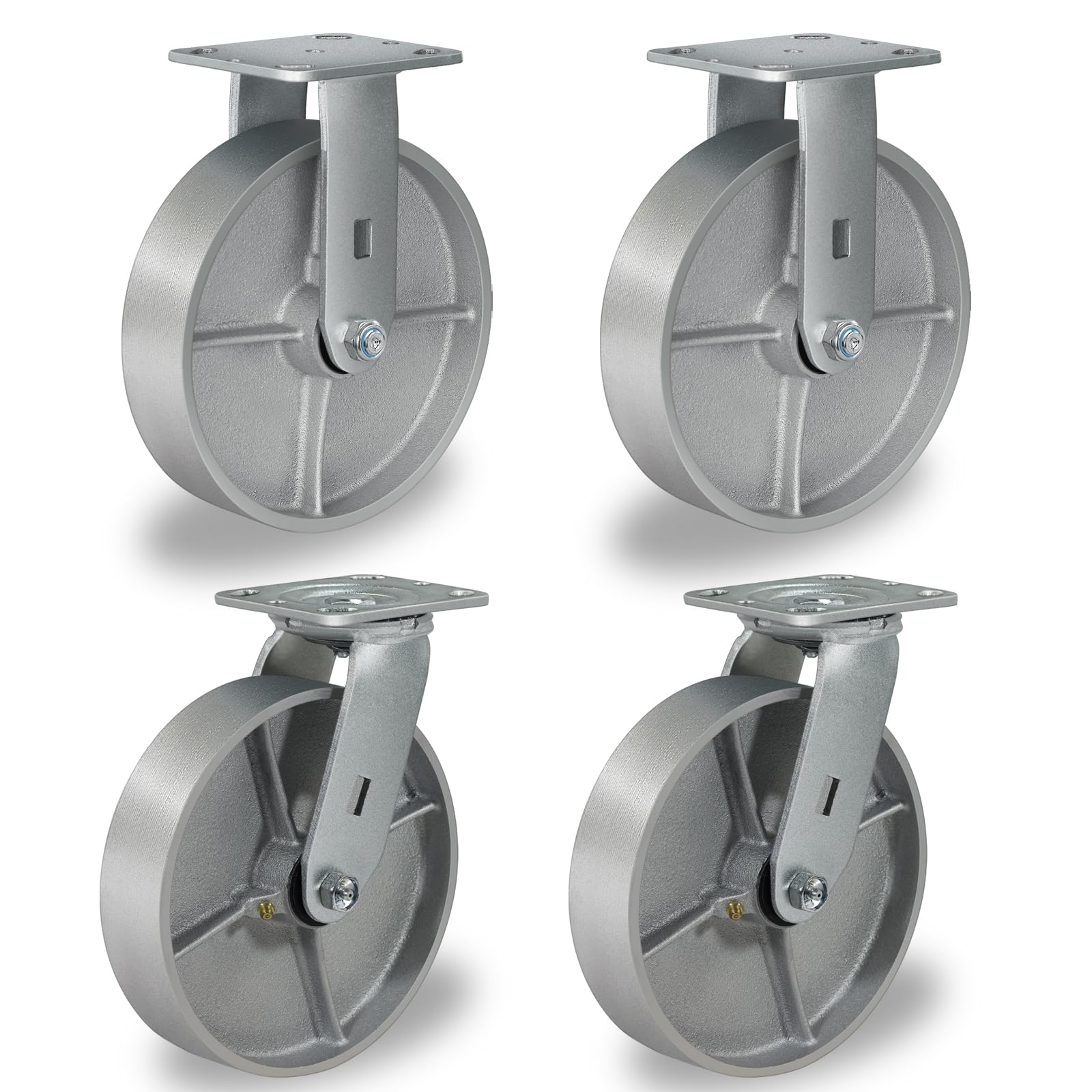 CWfutureparts 8" x 2" Caster Wheels, Heavy Duty Industrial Casters, Swivel & Rigid Caster Wheels with Roller Bearing - Semi Steel Cast Iron Wheels -