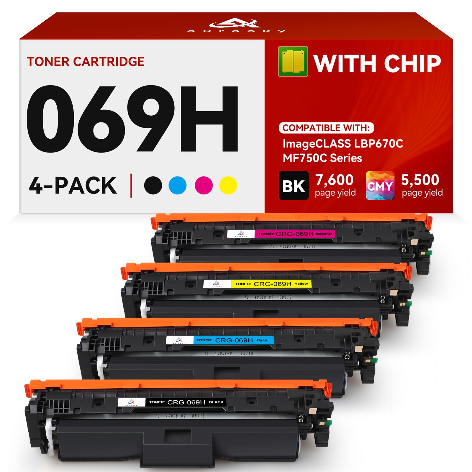 069H High Capacity Toner Cartridge Compatible Replacement for Canon 069H 069 Works with Canon Color imageCLASS LBP670C MF750C Series MF753Cdw MF751Cdw MF754Cdw LBP674Cdw LBP673Cdw Printer 4-Pack