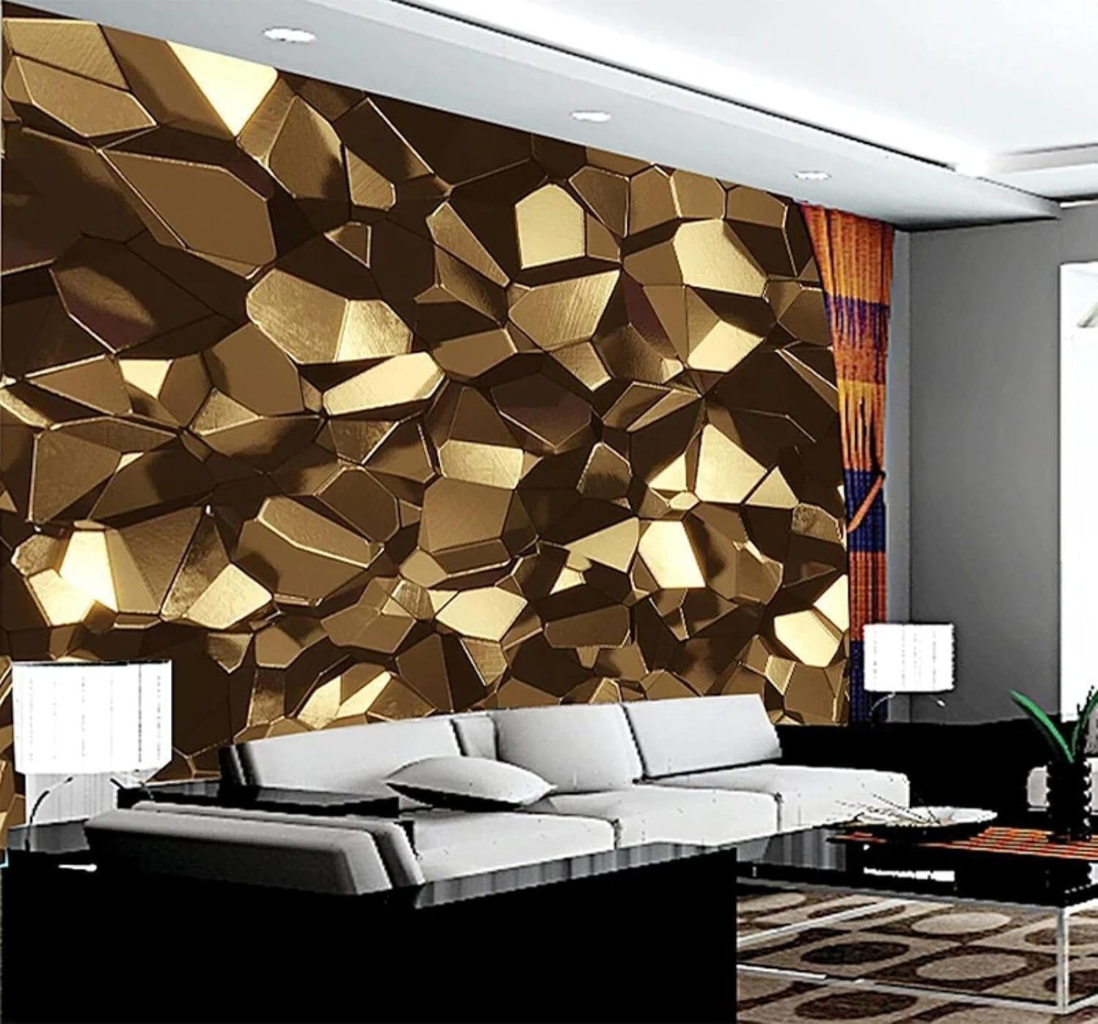 Xlming 300Cm×210Cm(B×H) Abstract Luxurious Gold Polygons Geometric 3D Wallpaper Luxury Silk Study Dining Feature Sofa Grey Bedroom Living Room Tv Decorative Wall-300Cm×210Cm