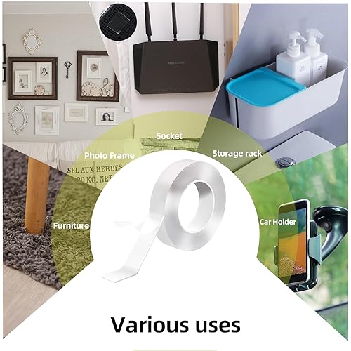 Miniatura 5 de Cinta adhesiva de doble cara resistente, 1.18 x 120 pulgadas, nanocinta adhesiva de doble cara para paredes, cinta extraíble de doble barra, tiras