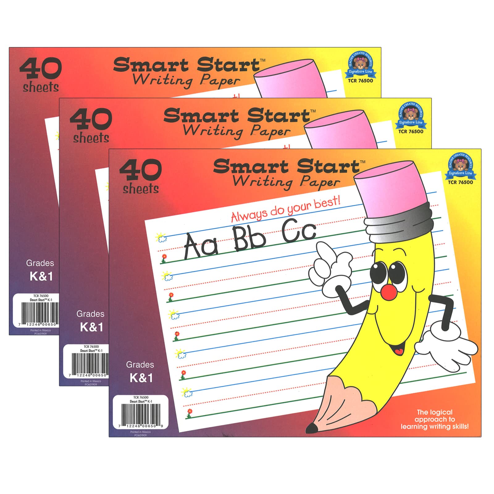 Teacher Created Resources Smart Start K-1 Writing Paper: 40 Sheet Tablet, Pack of 3