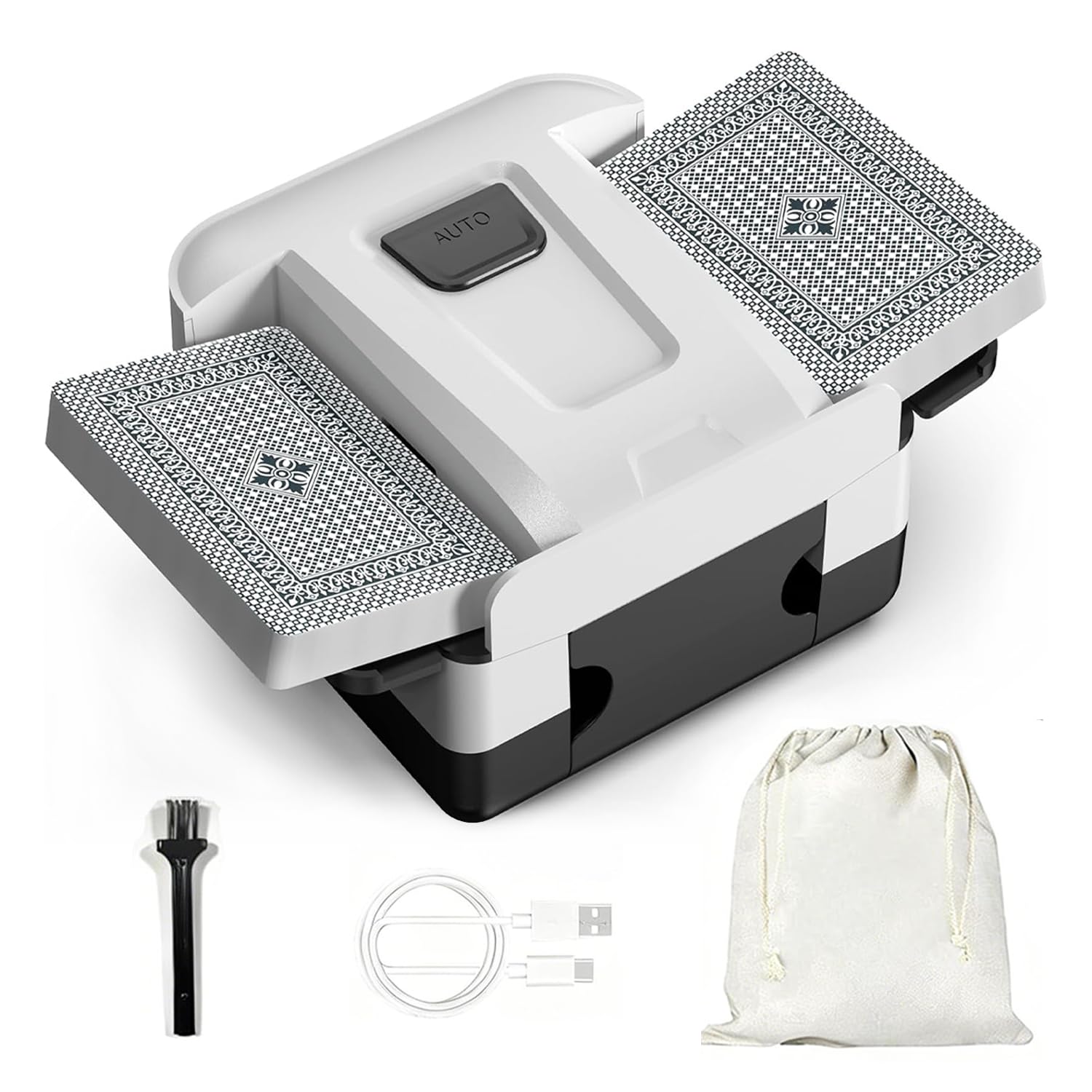 Mélangeur automatique de cartes, mélangeur de cartes rechargeable pour 1 à 2 plateaux, mélangeur portable idéal pour les jeux de cartes, parfait pour les soirées de jeux à la maison, les