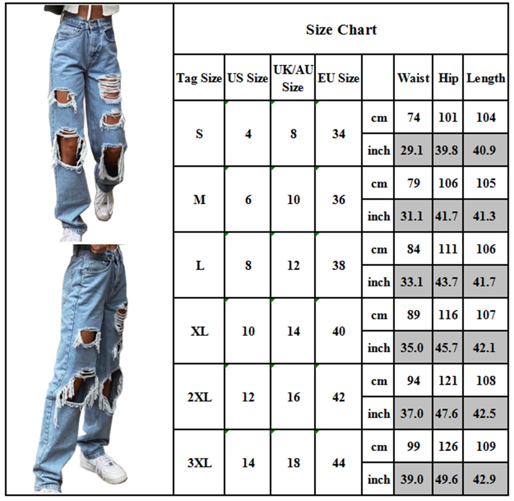 WFEI Pantaloni Casual da Donna Sexy Jeans Pantaloni Casual Big Fori Pantaloni Lunghi Donne Jeans strappato Pantaloni in Denim sfilacciati