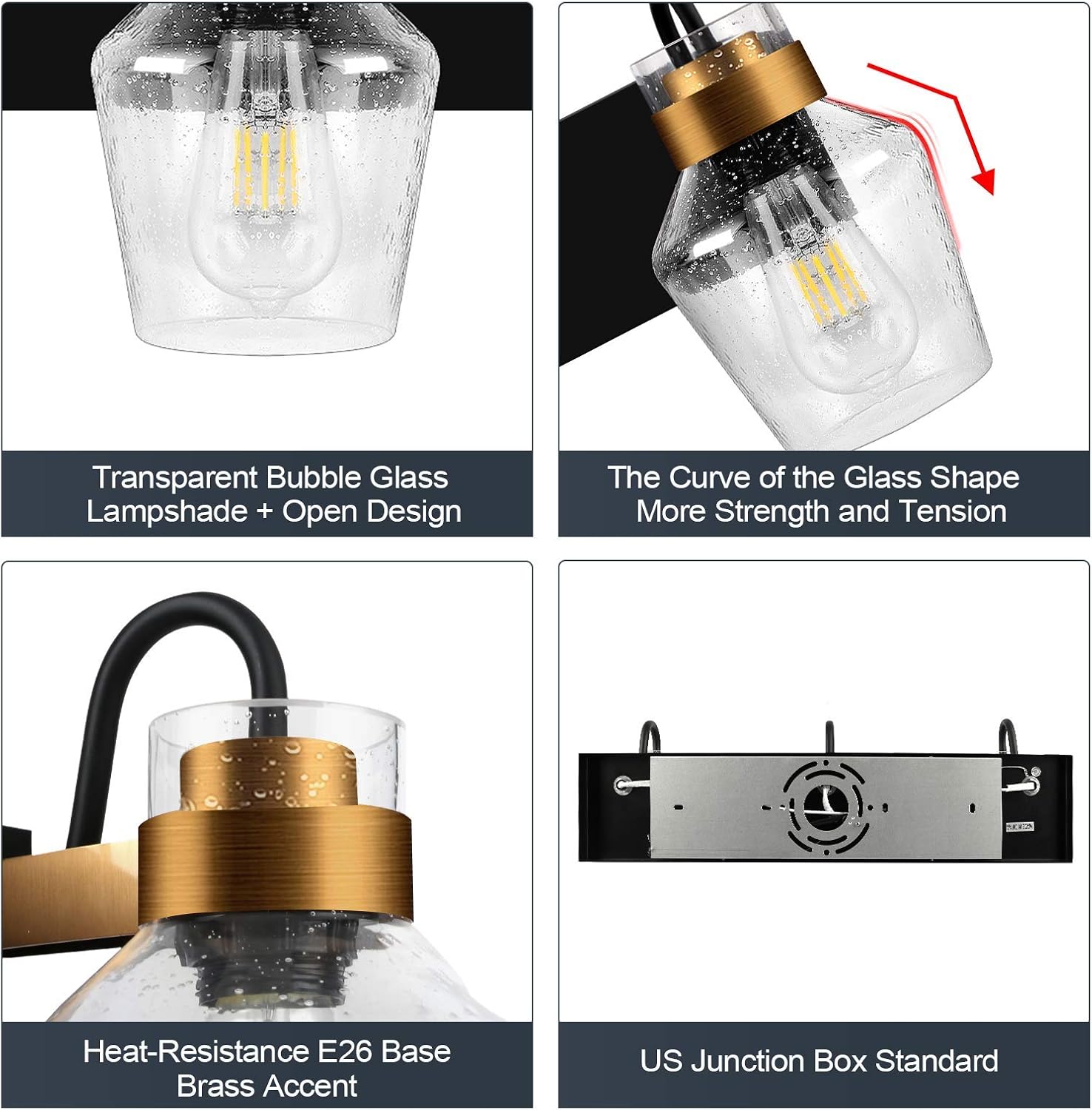 Up To 40% OFF Bathroom Vanity Light Fixtures, WIHTU 3-Light Modern Wall Sconce Lighting Matte Black Wall Lights with Brass Accent Socket, Indoor Wall Lamp for Mirror Cabinet, Powder Room, Dressing Table, and More