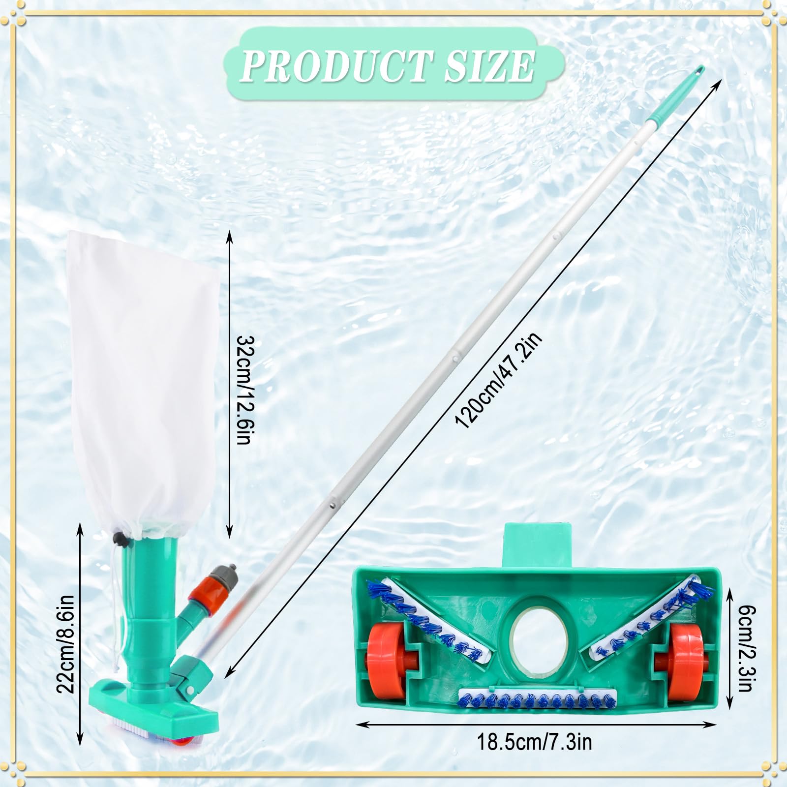 Limpiafondos Piscina Manual, Yanghad Aspiradora Manual Piscina, Removable Pool Bottom Cleaner con Bolsa Filtrante, Set Limpieza, para Piscinas, Spas, Fuentes, Bañeras de Hidromasaje(Verde)