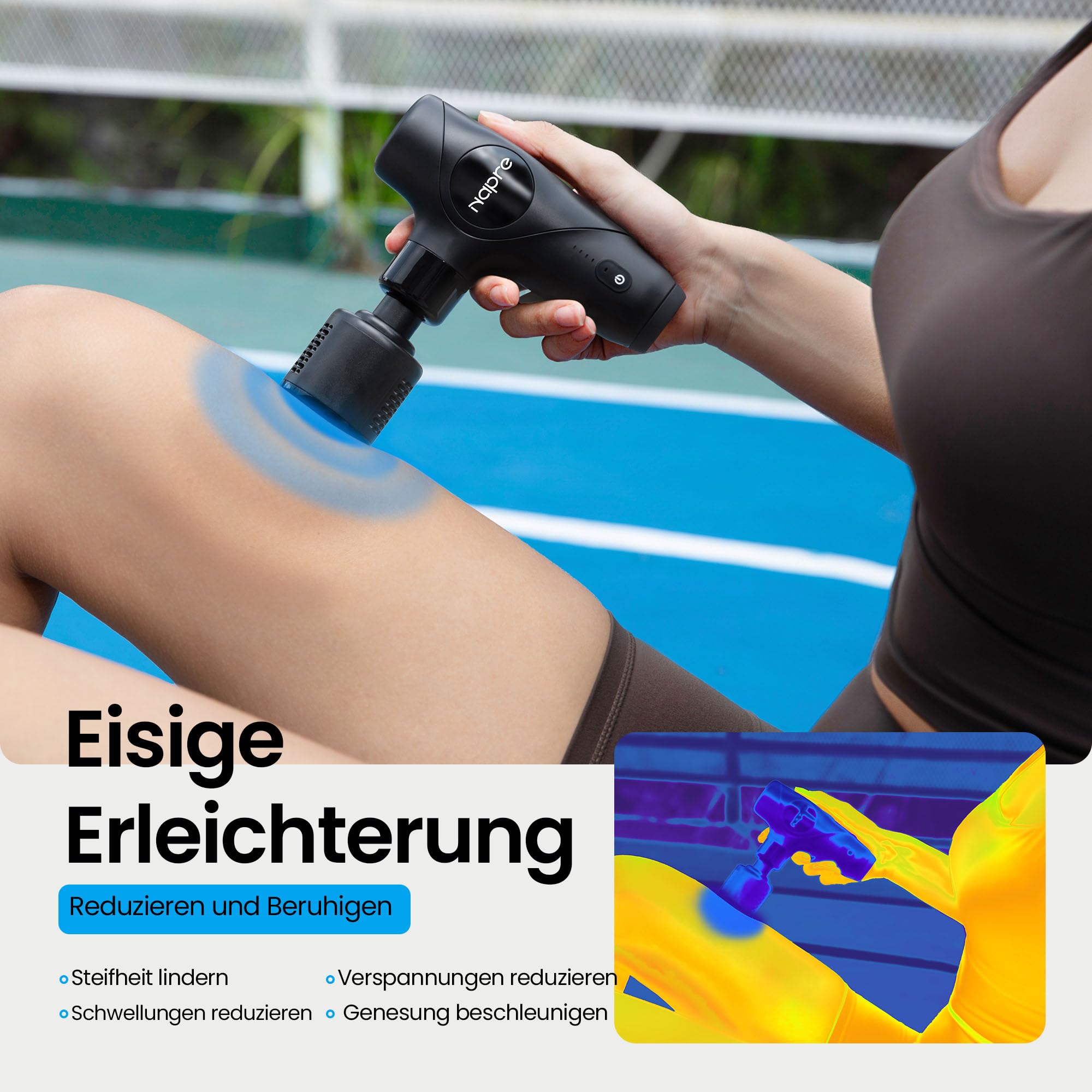 Massagepistole mit Wärme und Kälte,NAPRE 3-in-1 Mini Massage Gun Massage Pistole mit Abnehmbar Verlängerung,Muskel Percussion Massagegerät für Rücken Nacken Körper,Ultra-Leise & Klein,5 Köpfe & Koffer