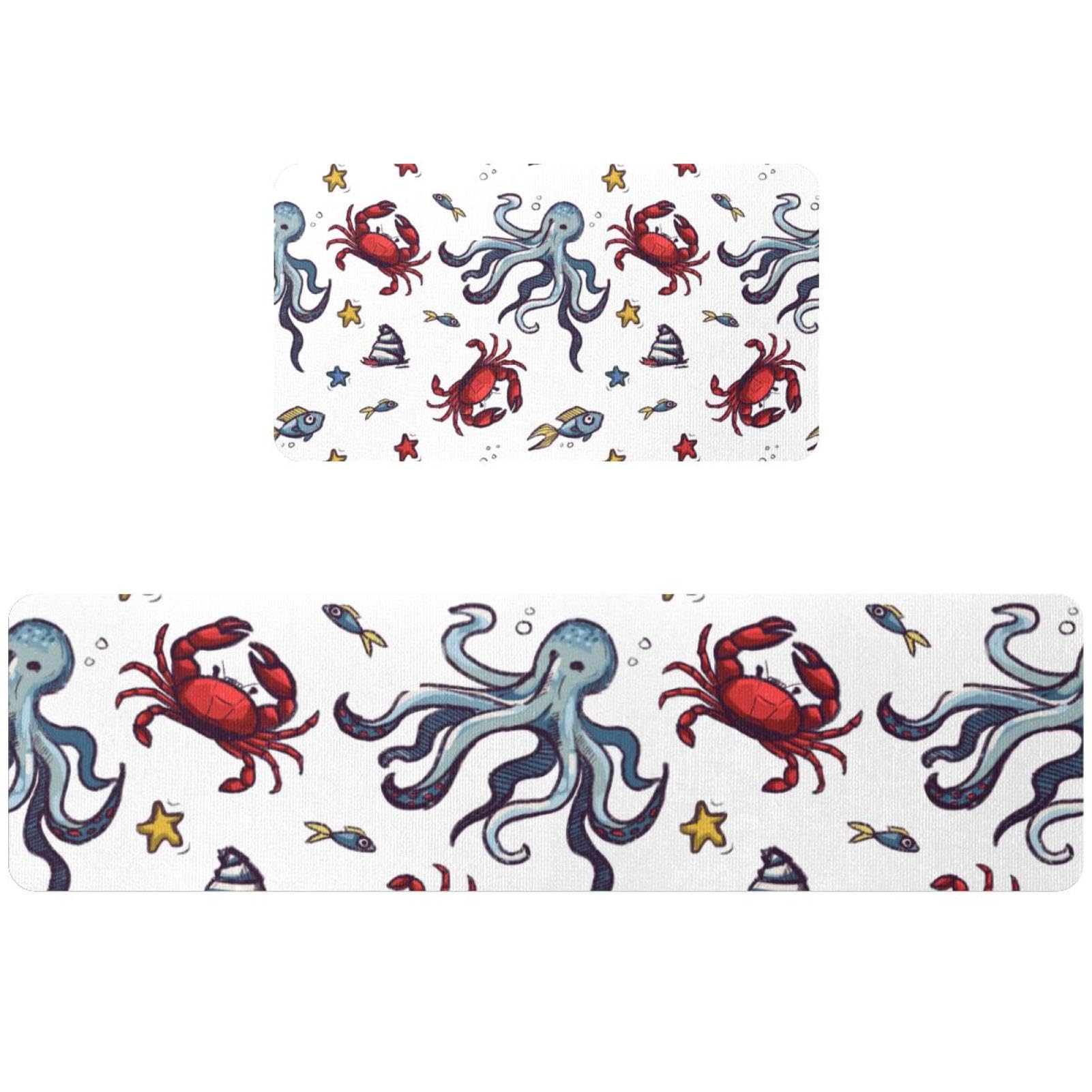 Alfombra de cocina lavable y absorbente: juego de 2 tapetes antideslizantes con diseño de pulpo