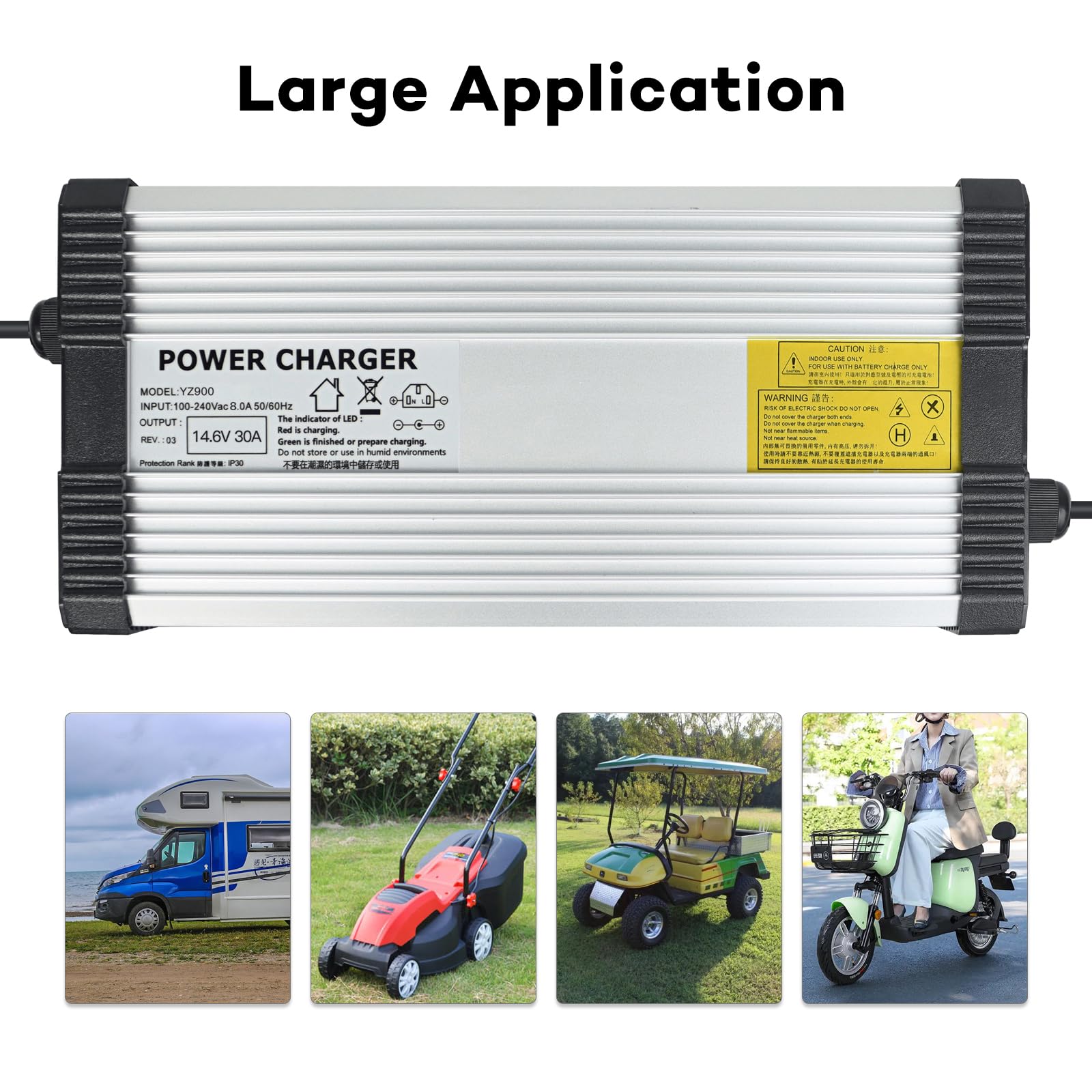 Chargeur Batterie LiFePO4 14,6V 30A avec Pinces Crocodile – Chargeur Haute Puissance pour Batterie Lithium 12V, Système Solaire et Usage Intensif