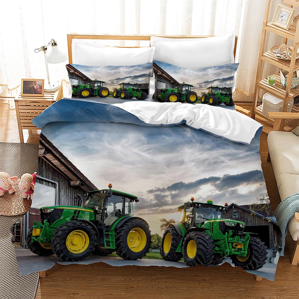 Housse de couette tracteur 200x200 anti-plis : lit enfant en microfibre facile à laver